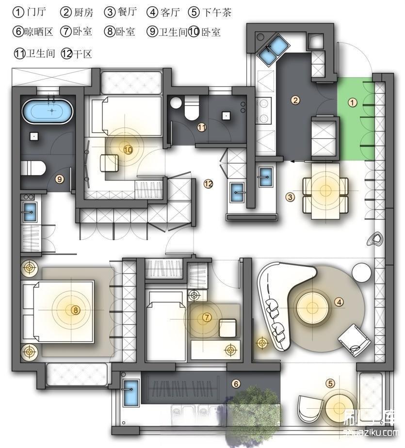 20231121145911463-家装户型图室内设计平面布局方案ps分层PSD彩平图源文件 - 有设计 (6)