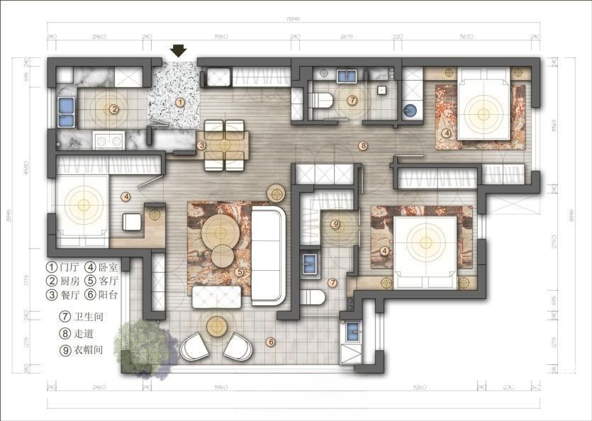 20231121145912392-家装户型图室内设计平面布局方案ps分层PSD彩平图源文件 - 有设计 (7)