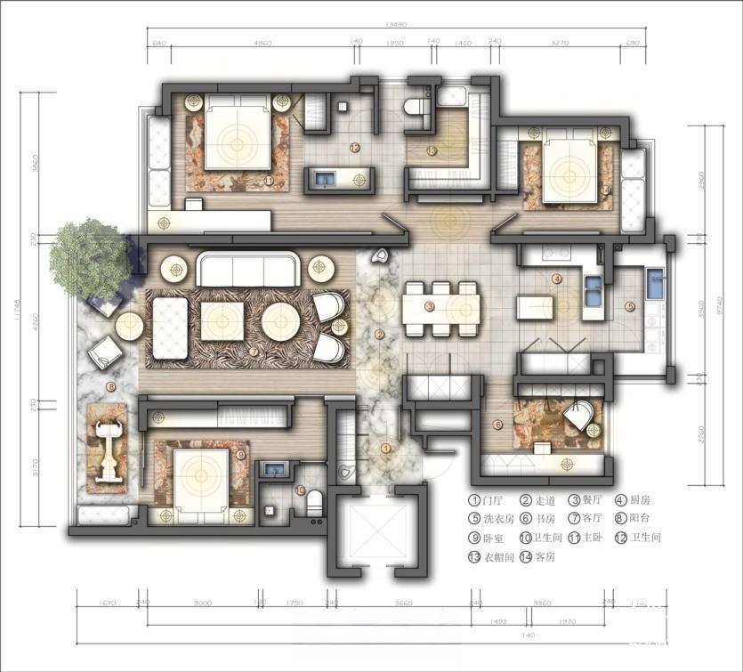20231121145912614-家装户型图室内设计平面布局方案ps分层PSD彩平图源文件 - 有设计 (3)