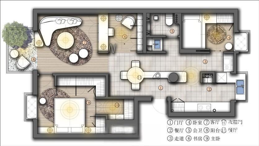 20231121145912976-家装户型图室内设计平面布局方案ps分层PSD彩平图源文件 - 有设计 (5)