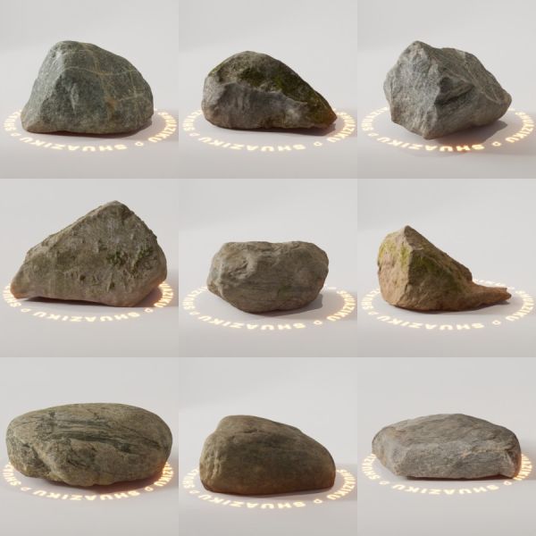 D5渲染器室外石头岩石模型60个-刷子库