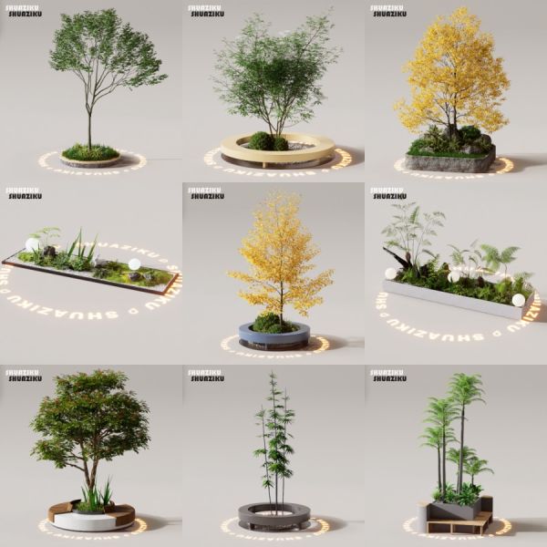 D5渲染器花池花坛组合植物模型10款-刷子库